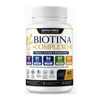 Pote branco de Biotina + Complexo B Nathu Force, 60 cápsulas