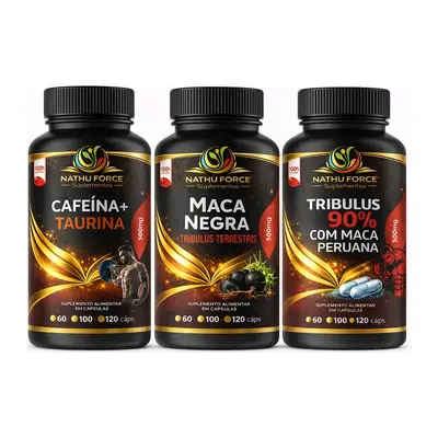 Os potes do Kit Cafeína + Taurina, Maca Negra e Tribulus