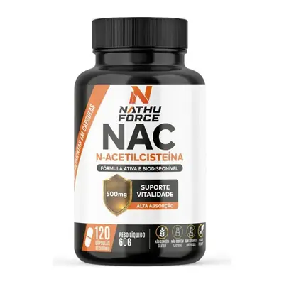 Pote preto de NAC N-acetilcisteína 500 mg Nathu Force, 120 cápsulas